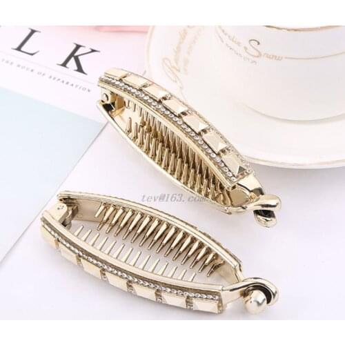 Womens Barrettes Rhinestone Embellishment Hairpins Long Clips Glitter Luxury Ponytail Holder Plastic Hair Clamps With Teeth