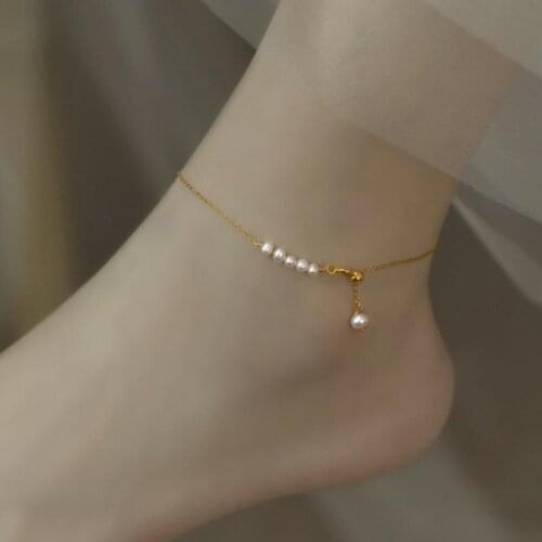 ZHIXI Natural Freshwater Pearl Anklet 14K Gold Filled Exquisite Jewelry Ladies Party Adjustable Adjustable Bead Handmade Anklet