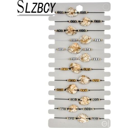 12 pcs/set Bohemia Scallop Shell Charm Braided Bracelets Set For Women Handmade Adjustable Rope Crystal Bracelet Anklet Jewelry