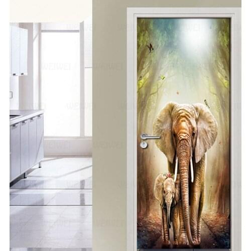 2pcs/set 3D Stereoscopic Elephant Bedroom Door Sticker Wall Mural Creative DIY Self-adhesive PVC Waterproof Door Wallpaper Room