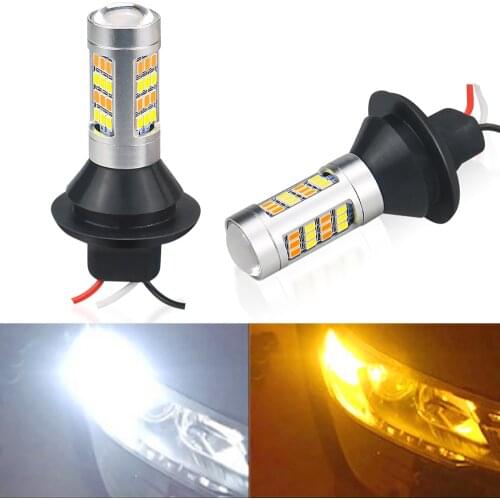 2PCS P21W 1156 BA15S Canbus T20 42 SMD White to Yellow Car LED Bulb Replace 1600Lm Auto Brake lamp Reverse Signal Light No Flash