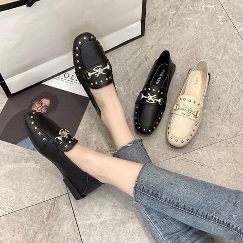 2021 luxury design women flat shoes leather shoes womens single shoes fashion two-wear soft-soled flat peas shoes non-slip fish