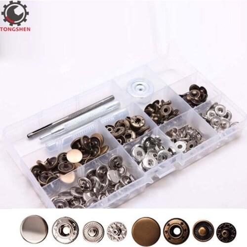 50 Sets Metal Snap Fastener Kit Leather Button Tool Press Studs with Fixing Tools for Leather Coat Down Jacket Jeans Wear Bag