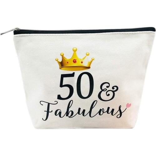 50 & Fabulous canvas Makeup Cosmetic travel bag sash Women 50th 50 years old fifty Birthday Party Anniversary Gift Decoration