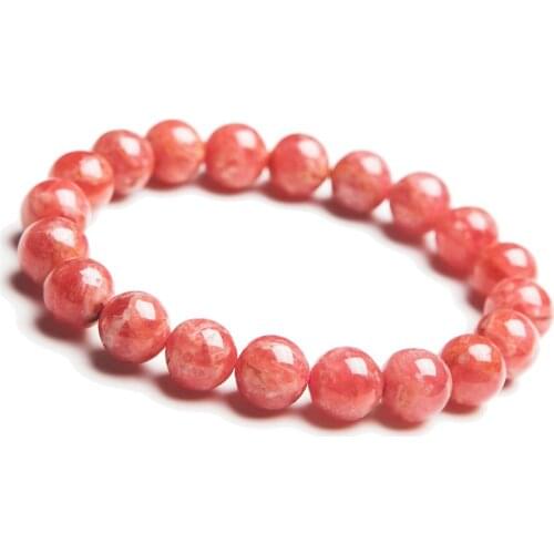 9mm Natural Gems Stone Ice Rhodochrosite Round Crystal Bead Bracelets For Women Femme Ladies Love Charm Stretch Bracelet