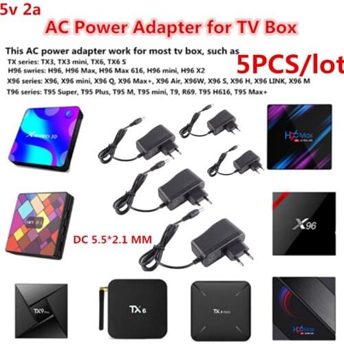 5PCS Caixa de tv adaptador 5v 2a carregador reino unido da uk au eua plug converter AC-DC 5.5*2.1mm potência para android para x