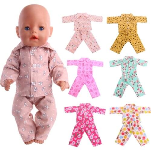 Doll Clothes Accessories 7 Colors Cute Pattern Pajamas&Nightgown=Coat+Pants Fit 18 Inch American&43 cm Baby Doll,Childs T