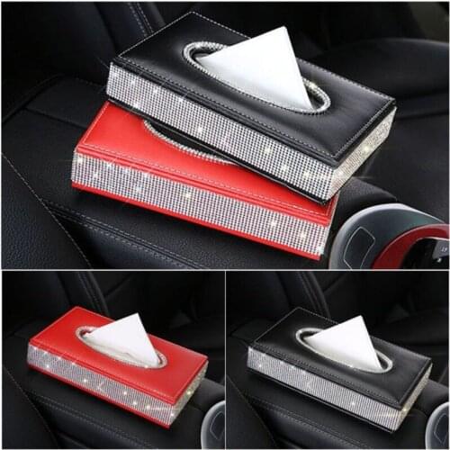 Auto Car Tissue Box Leather Bling Crystals Organizer Cover Napkin Paper Holder