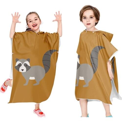 Outdoor Microfiber Quick Drying Bath Towel Hooded Animals Printed Surf Poncho Changing Robe Bathrobe Cloak Towel Soft Beachwear