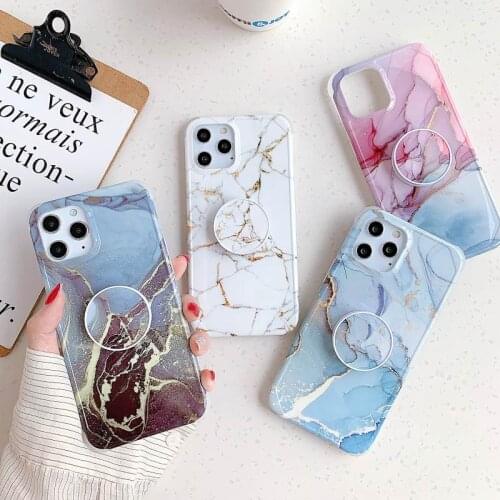 For iPhone 12 Mini 11 Pro Max Marble Phone Case For iPhone XR X XS 7P 8P SE 2020 XsMax Soft TPU Luxury Cover With Stand Holder