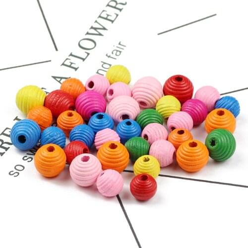 WLYeeS 12 16mm Round Thread Wooden Beads Eco-Friendly candy color Mixed Wood Loose bead for jewelry Bracelet Making DIY Baby Toy