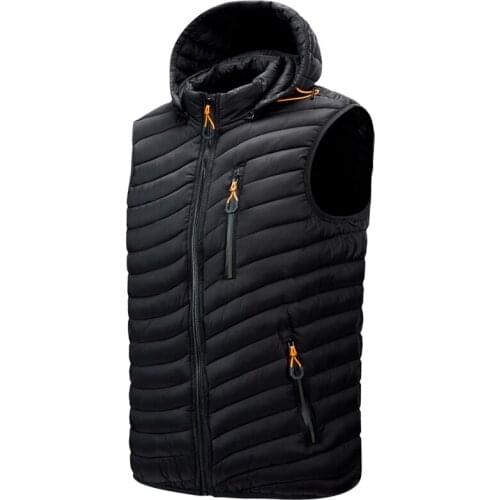 Fad New Removable Hat Mens Vest Simple Solid Color Warm Zipper Mens Jackets and Coats Winter Vogue Comfortable Men Vests