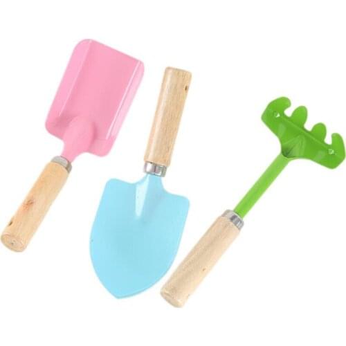 Hot Selling 3PC/set Mini Garden Hand Tool Kit Plant Gardening Shovel Spade Rake with Wood Handle Metal Head for Gardener