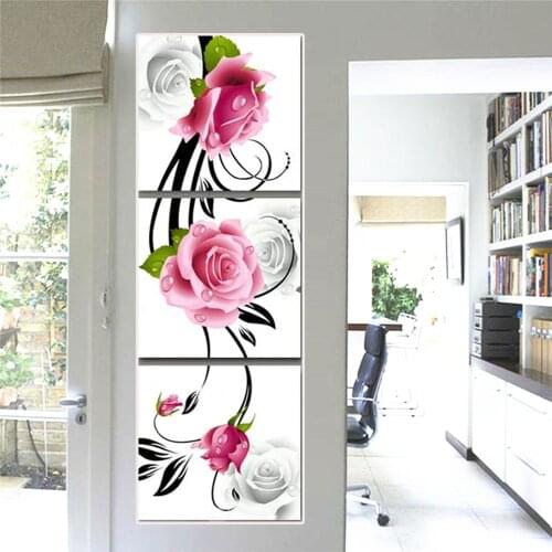 HUACAN Full Square Diamond Mosaic Rose Diamond Painting Flower Diamond Embroidery Pictures Of Rhinestone Multi-picture 3pc/set