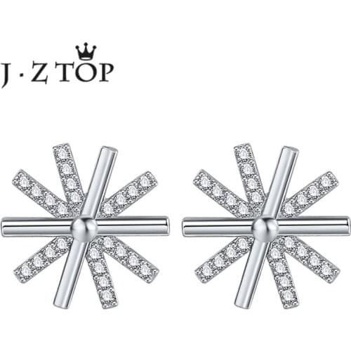 JZTOP Luxury Crystal Flower Stud Earrings Woman Cute Rhinestone Snowflake Wedding Earring Lady Silver Color Oorbellen Jewelry