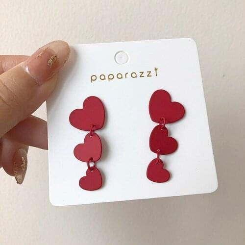 Fashion red love earrings female long temperament earrings 2020 new trendy retro Hong Kong style earrings Fashion Stud Earrings