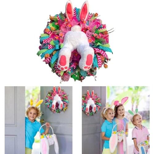 Easter Bunny Wreath Long Ears Front Door 16'' Garland Home Store Hanging
