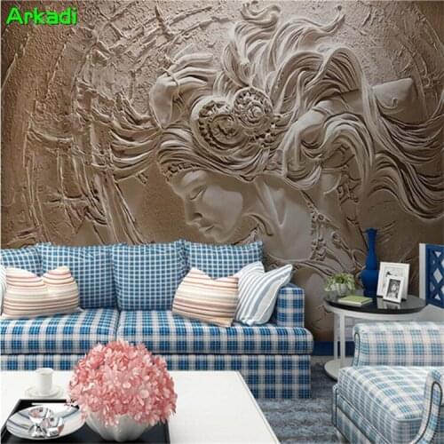 Custom Wallpaper Embossed 3D Sculpture Beauty Background TV Background Wall Paper Living Room Sofa Background Hotel Lobby Mural