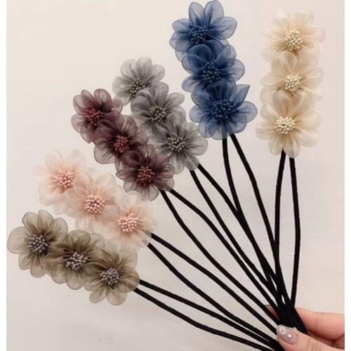 Simple Shell Flower Pearl Hair Bun Maker Twist Headband Hair Accessories Wild Headdress Women