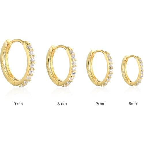 Aide 925 Sterling Silver 6-9mm Cubic Zirconia Jeweled Gold Hoop Earrings For Women Clear Crystal Rose Red Huggie Earrings Gift