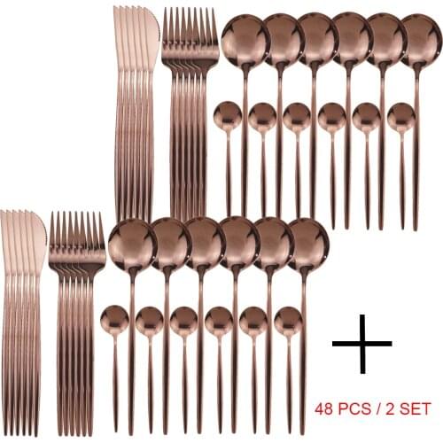 Rose Silverware Set Stainless Steel Cutlery Sets Knife Fork Spoon Dinnerware Sets Kitchen Flatware Hotal Party Mirror Tableware