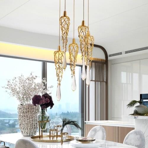 Light luxury chandelier copper lamp restaurant lamp chandelier three bar counter crystal light drop chandelier living room
