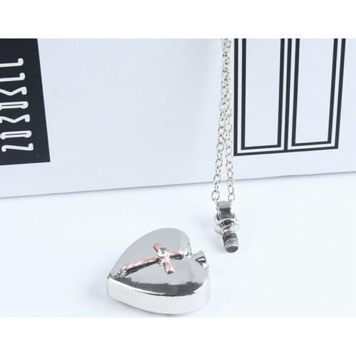 Heart Shaped Memorial Urns Necklace Human/ Pet Ash Casket Cremation Pendant Cross Stainless Steel Jewelry Can Open