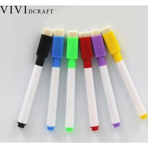 Vividcraft 6 pcs/Lot Erasable Dry Whiteboard Pen Markers School Black Supplies For Children Marker Pen Refill Pen Chalk Off M5L3
