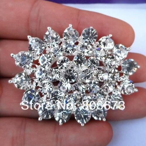 Silver Color Clear Rhinestone Crystal Oval Shaped Pin Brooch For Wedding Brides Bright Diamante Scarf Pins