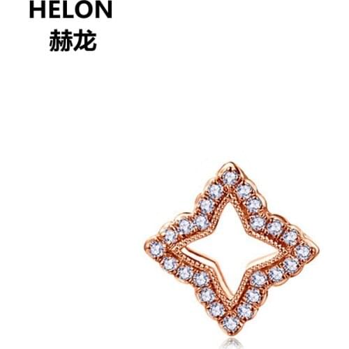 Solid 14k Rose Gold Natural Diamonds Women Pendant Unique Stars Fine Jewelry