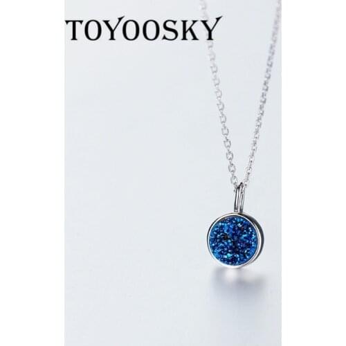 New Fashion Women Blue Crystal Round Necklaces & Pendants Best Friend Christmas Gifts Real 925 Sterling Silver Jewelry