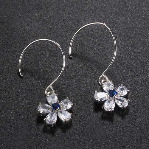 Women Earrings Silver Plated Flower Cubic Zirconia Earrings Couple Wedding Earring Give Girlfriend Birthday Gift Fashion Jewelry