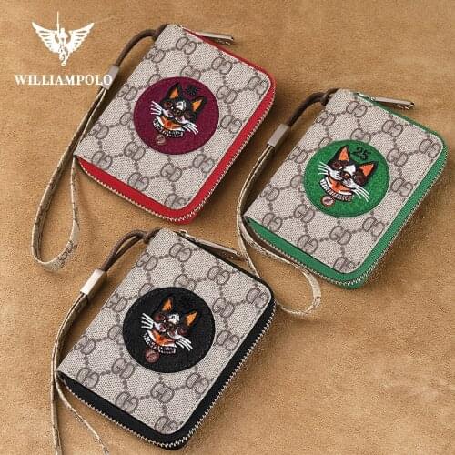 Wallet Women Small with Card Holder PVC Fashion Zipper Wristlet Cat Pattern High Quality Refined and Elegant Girl Gift