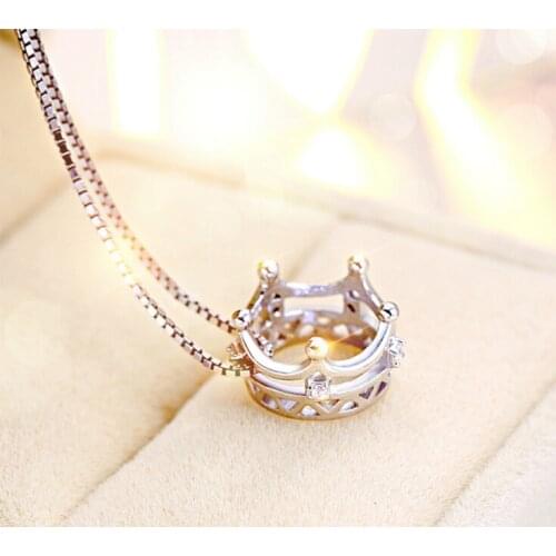 ANENJERY 925 Sterling Silver Princess Crown Zircon Pendant Neckace For Women Gift 45cm Box Chain choker collares kolye S-N92