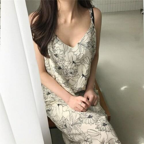 New 2020 Women Spring Summer Sundress V-Neck Beach Holiday Backless Loose Sexy Flowers Print Vintage Long Dress