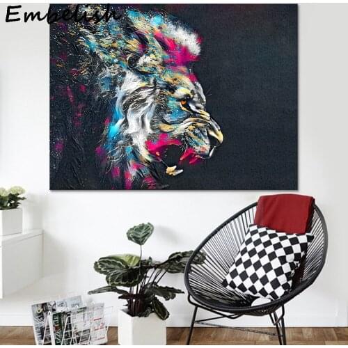 1 Pieces Large Size Colorful Lion Head HD Print On Canvas Oil Paintings For Living Room Modern Home Decor Pictures Wall Posters