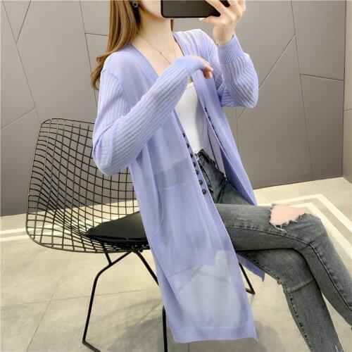 19535 hall 8 on row 2 】 to film the double-breasted long in pure color is prevented bask in knitting cardigan 40