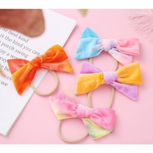36pc/lot 6“ Tie Dye Velvet Bow Baby Headbands For Girls Rainbow Nylon Elastic Knot Baby Turban Headband Newborn Infant Headwear