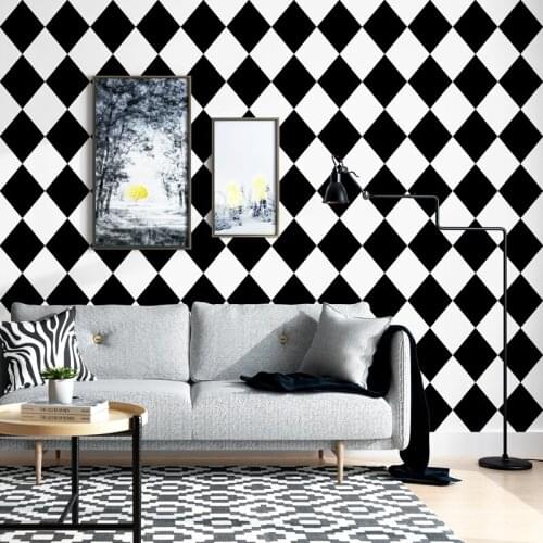 Black White PVC Vinyl 3D Wall papers Home Improvement Geometric Rhombus Wallpaper roll for Living Room bedroom Wallls Decoration