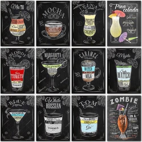 5D Diamond painting Blackboard text art bar menu decor Full Square Diamond embroidery Cross stitch Full Round Diamond mosaic