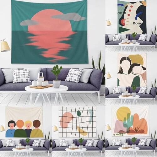Abstract modern Art Tapestry Decor Dorm Geometric Sun Girl Background Cloth Tapestry Wall Hanging Decorative Liveing Room Tapiz