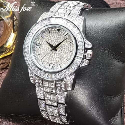 MISSFOX Relogio Luxury Brand Sliver Diamond Royal Elegant Watches Calendar Mens Watches Quartz Waterproof Dive Sports AAA Clocks
