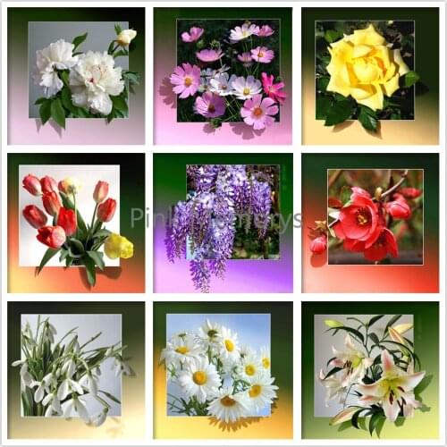 DIY 5D Diamond Painting Fresh Flower Diamond Embroidery Mosaic Cross Stitch Rhinestones Full Round Drill Home Decor Manual Gift