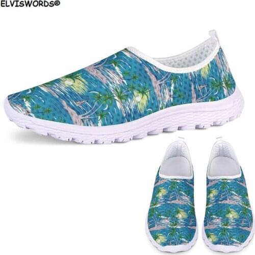ELVISWORDS Tropical Palm Tree Beach Girls Flats Sneakers Shoes Woman Spring Summer Ladies Casual Shoes Breath Air Mesh Zapatos