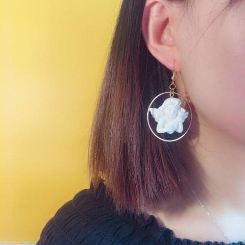 Gypsum Cupid Angel Pendant Drop Earrings Angel Dangle Earrings For Women 6XDA