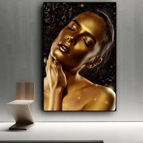 Black Gold Woman Nude African Art Oil Painting on Canvas Cuadros Posters and Prints Scandinavian Wall Picture for Living Room
