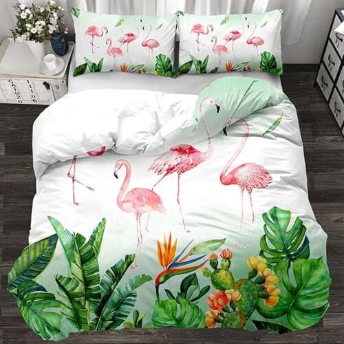 Bedding Set luxury Flamingo red 3/4pcs Family Set Sheet Duvet Cover Pillowcase Boys Room flat sheet Green Bedclothes 3pcs
