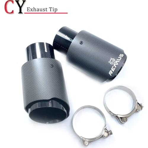1PCS Modiflcation Black Stainless Steel Single Exhaust Pipe Matt Carbon Remus Logo Muffler Tip For Any Car
