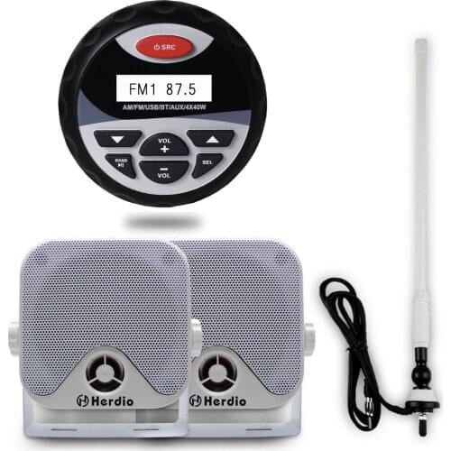 Marine Audio Bluetooth Stereo Boat Stereo UTV ATV Sound System forTractor MP3 USB Player 4''Marine Box Speakers With antenna