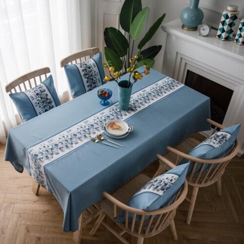 New Chinese Embroidered Fabric Art Imitated Cotton Linen Tablecloth Rectangular Plain Color American village Tablecloth
